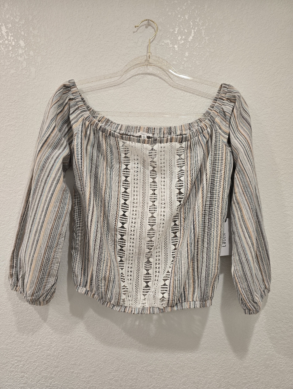 Lucca Off The Shoulder Shirt Lace Detail Striped S NWT